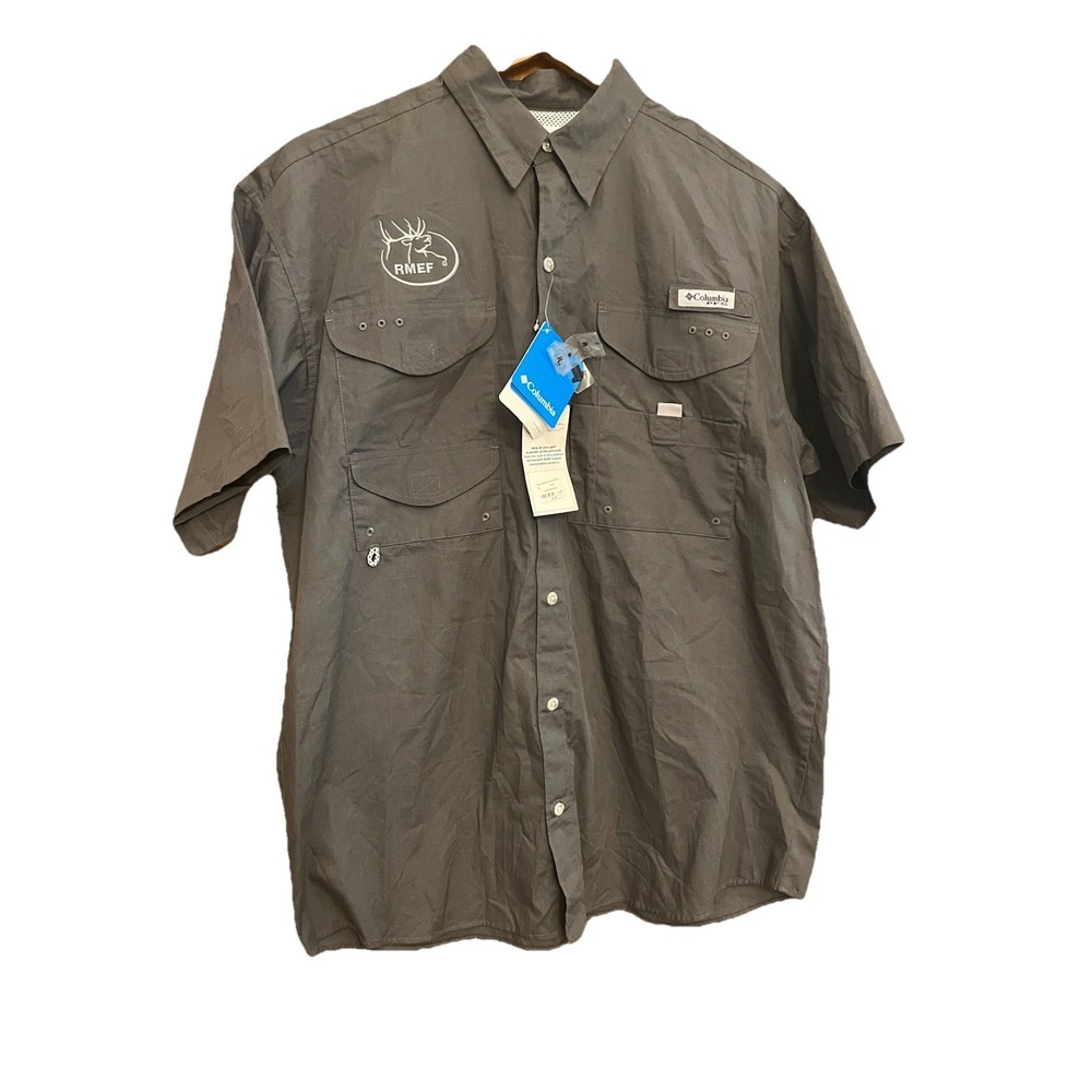 NWT Columbia PFG Men's Button Up Shirt W Embroidered Rocky Mtn Elk Foundation